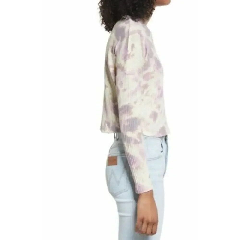 BP. Women's Tie Dye Crop Long Sleeve Ribbed T-Shirt‎ Pink & Beige Large MSRP $29